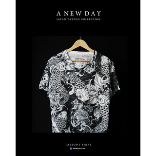 A NEW DAY 177 เสื้อสกรีนเต็มตัว สไตล์ญี่ปุ่น ลายปลาคราฟดำ Koi fish