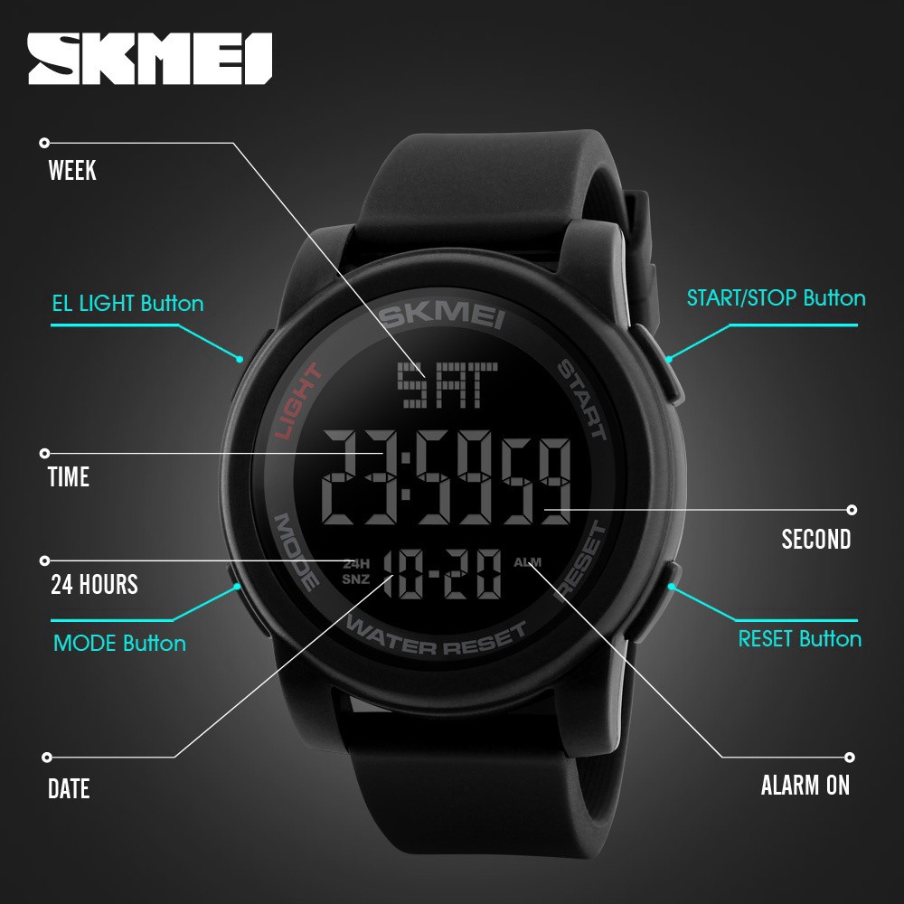 ภาพสินค้าSKMEI นาฬิกาข้อมือดิจิตอล กันน้ำ เหมาะใส่เล่นกีฬา มี 3 สี สำหรับผู้ชาย จากร้าน skimei.th บน Shopee ภาพที่ 6
