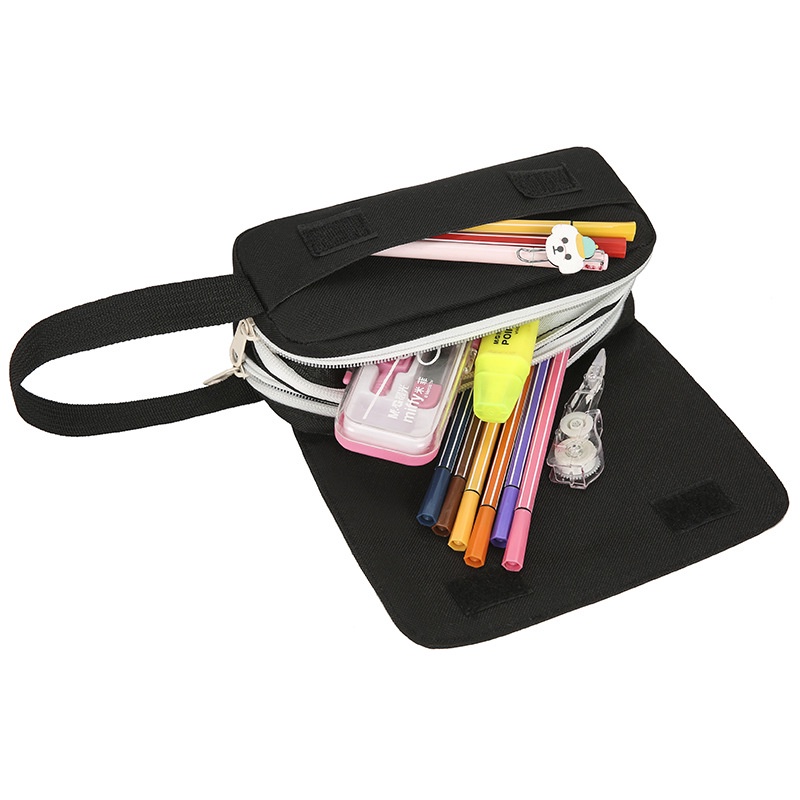 snoopy-กระเป๋าดินสอสีดำความจุขนาดใหญ่ผ้าใบกระเป๋าดินสอพิมพ์การ์ตูนกระเป๋าเครื่องเขียนนักเรียน