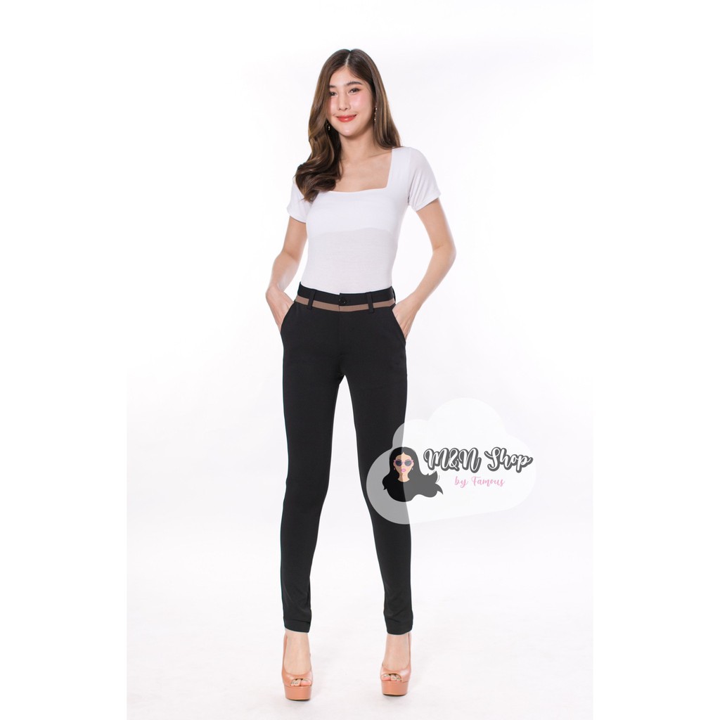f09-กางเกงผ้าโรเซฟ-กุ้นขอบ-ขาเดฟ-เอวสูง-กางเกงทำงานแฟชั่นไซต์s-36