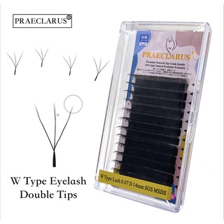 PRAECLARUS W Lash 3D Double Tips ขนตาปลอม ขนมิงค์ 3D นิ่ม หนา 0.07 มม.