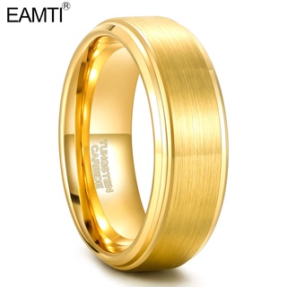 Eamti แหวนทังสเตน สีดํา ทอง 24K 8 มม. ใส่สบาย ไซซ์ 6-14 สําหรับผู้ชาย ผู้หญิง งานแต่งงาน