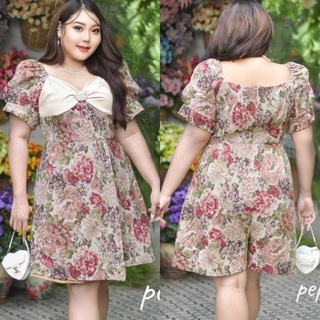 ชุดสาวอวบ ** ไซส์3XL-6XL ** จั้มสูทผ้าทอลายดอก แต่งเข็มกลัดหัวใจ💎งานพรีเมี่ยมซับทั้งชุด❌นางแบบใส่งานจริง❌