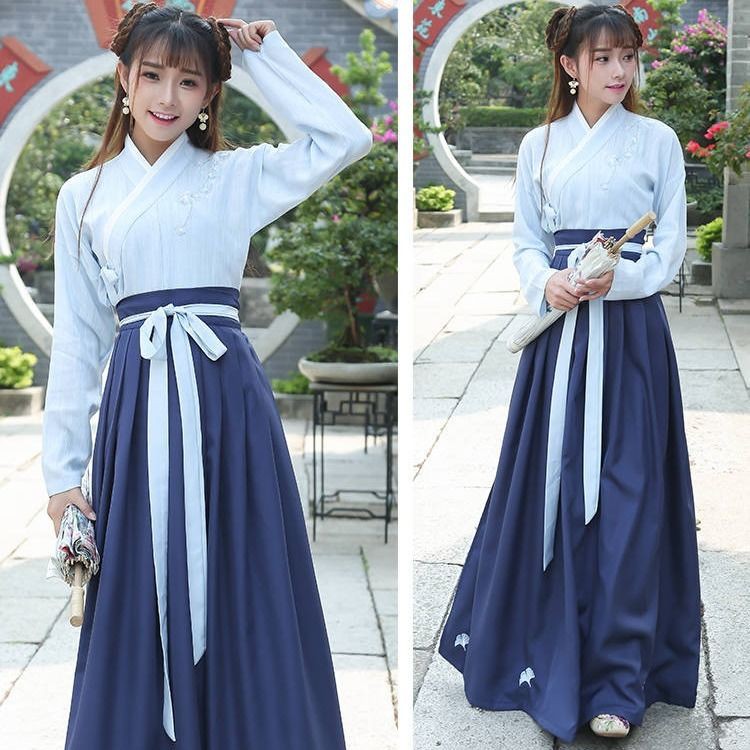 hot-sale-ปรับปรุงเสื้อผ้าชั้นเรียนเครื่องแต่งกายนักเรียนหญิง-hanfu-กระโปรงนางฟ้าดอกไม้ยาวฤดูใบไม้ผลิและฤดูร้อนด้วยองค