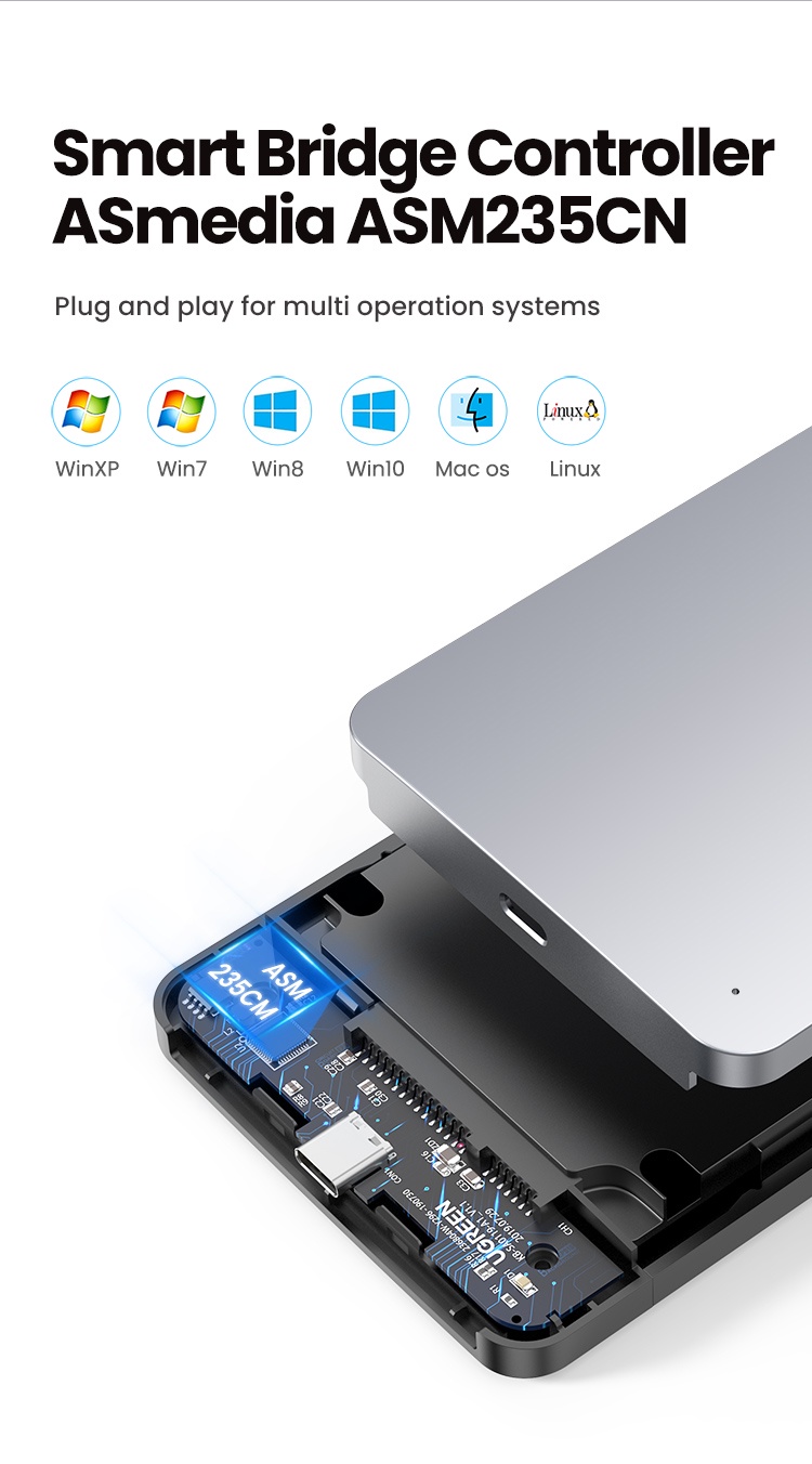 คำอธิบายเพิ่มเติมเกี่ยวกับ Ugreen เคสฮาร์ดไดรฟ์ภายนอก HDD 2.5 6Gbps Sata เป็น USB C 3.1 Gen 2 อลูมิเนียม สําหรับฮาร์ดดิสก์ Sata SSD HDD Enclosure