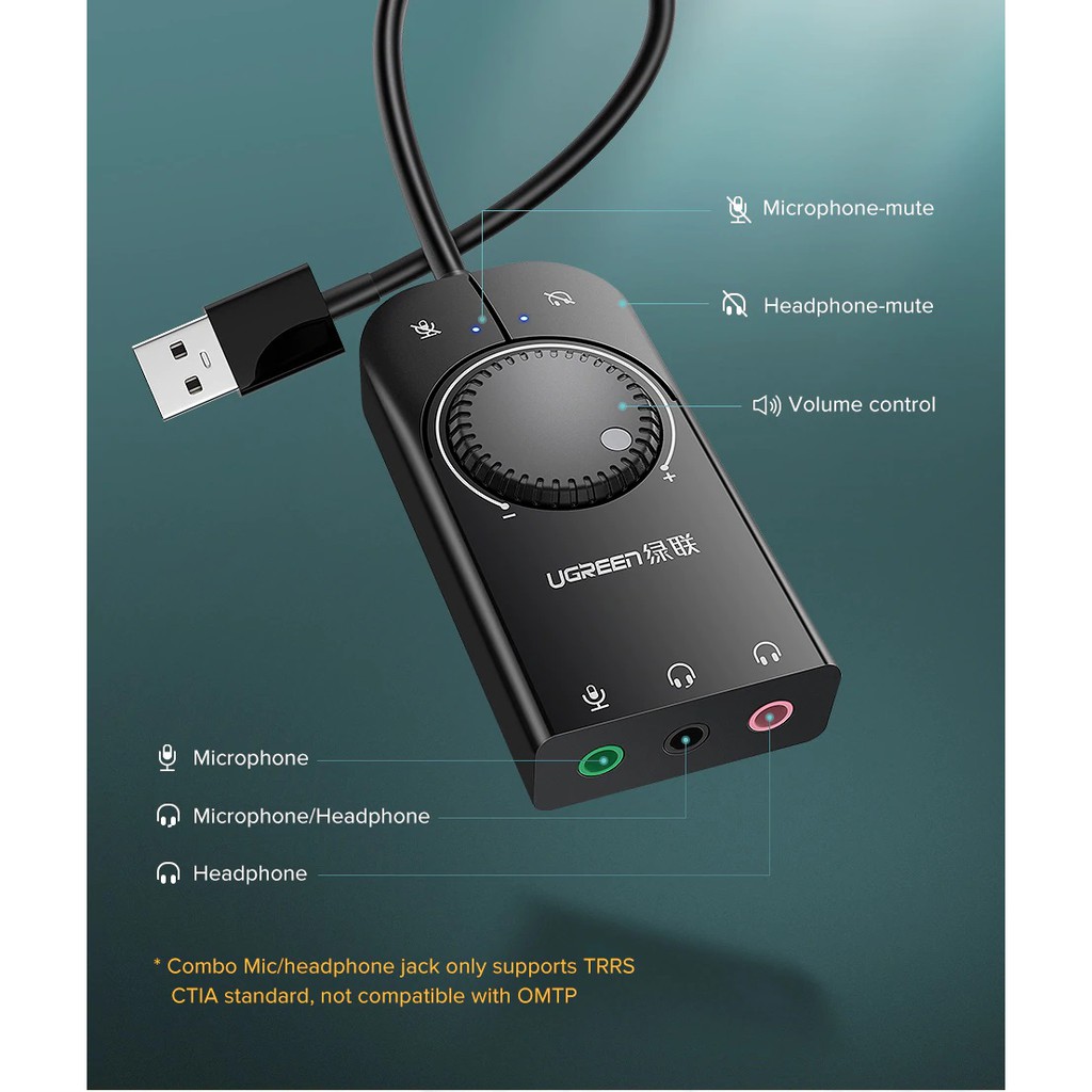 ภาพหน้าปกสินค้าUgreen External USB Sound Card Mic Audio Card USB to 3.5mm Earphone Headphone จากร้าน warmuily บน Shopee