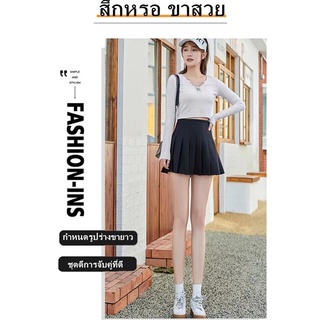 เวอร์ชั่นเกาหลีของ High -waist Black Short Fashion แฟชั่นเซ็กซี่ A -line pleated mini tennis skirt