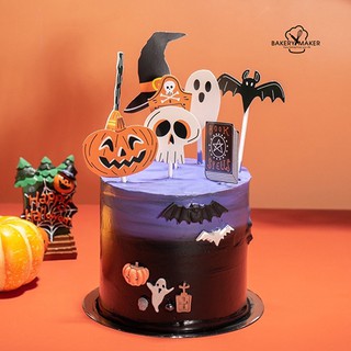 เซ็ทป้ายกระดาษปักตกแต่งเค้ก 8 ชิ้น Halloween / ป้ายกระดาษ ฮาโลวีน Topper cake ธีมหนังสือ