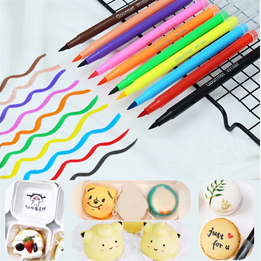 ภาพหน้าปกสินค้า10color Edible Pigment Pen brush Food Coloring Pen For Drawing Biscuits Fondant Cake Decorating Tools Cake DIY draw tool