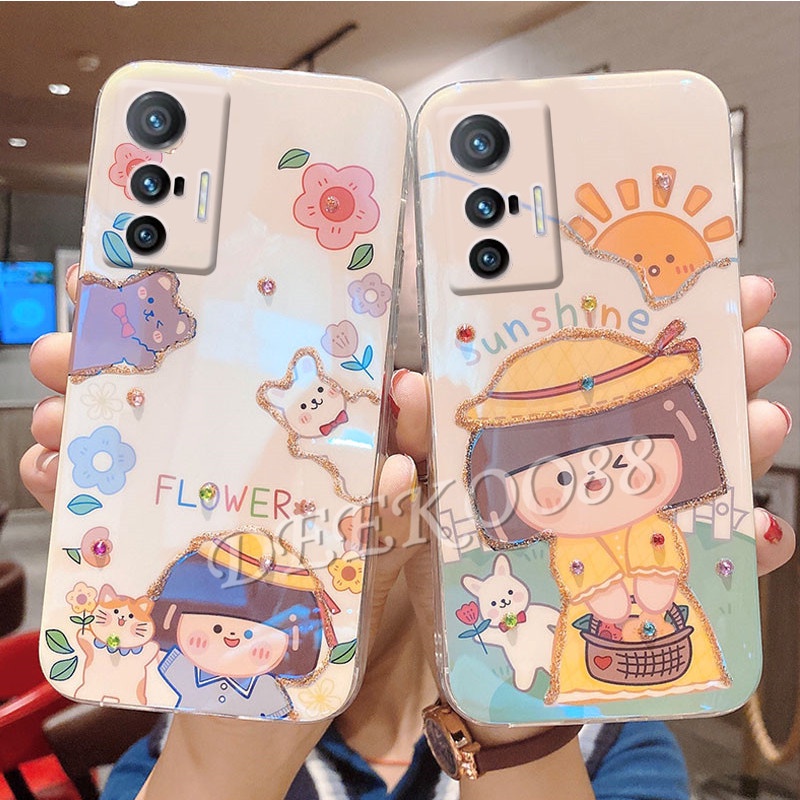 เคสโทรศัพท์-vivo-x70-x60-pro-5g-casing-fashion-luxury-rhinestone-bling-softcase-glitter-lovely-cartoon-flower-sun-girl-yellow-back-cover-เคส-vivox70-x70pro-vivox60-x60pro-phone-case