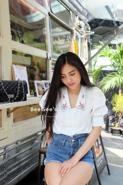 เสื้อคอปกงานปักทีคอ-แบบทีแม่ชมพู่ใส่จร้าา-มีสต็อคพร้อมส่งไวเวอร์เลยจร้าา