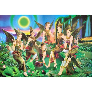 โปสเตอร์ รูปวาด กินรี วรรณคดีไทย Women Literature Kinnaree Manora POSTER 24”X35” Inch Painting Siam Thai Drawings V6