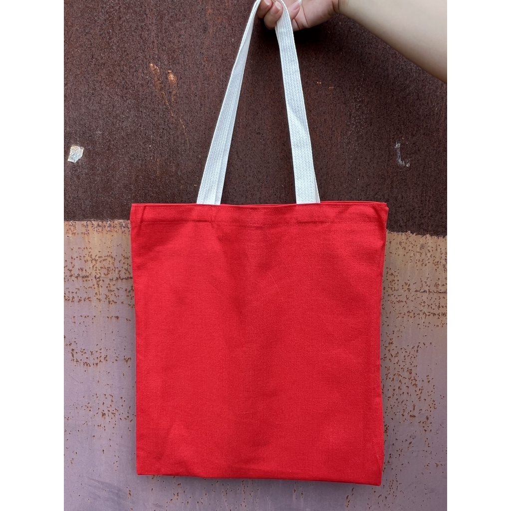 ถุงผ้าดิบ-กระเป๋าผ้าลดโลกร้อน-ผ้าแคนวาส-สีแดงใบเดียวราคาส่ง