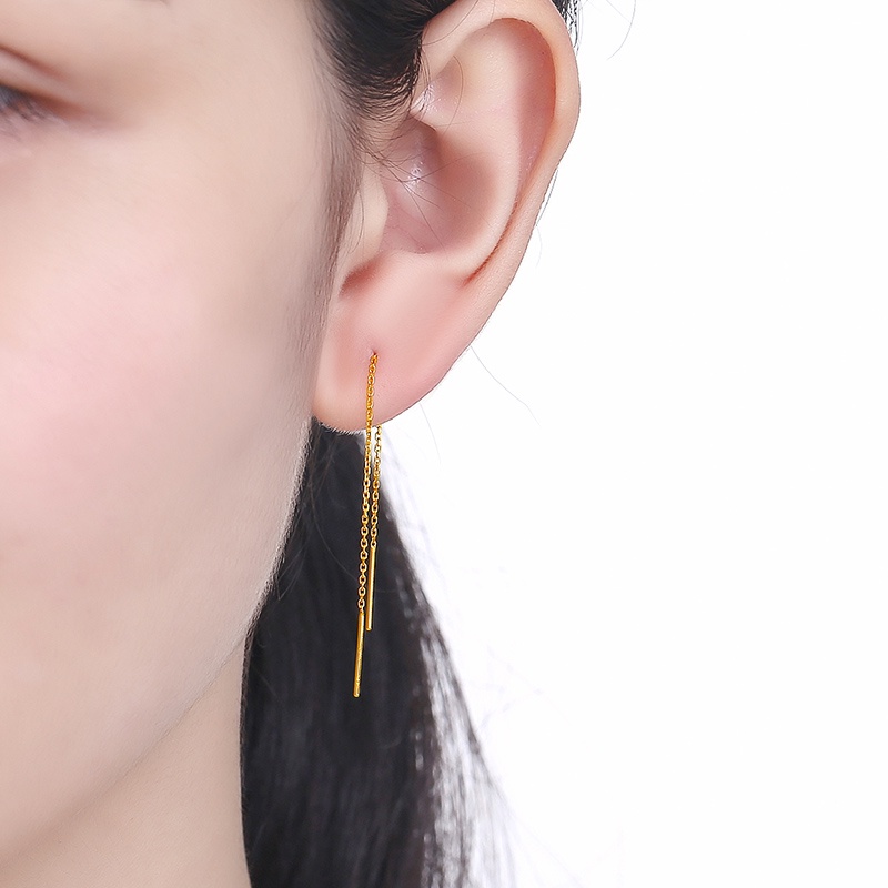 ต่างหูแฟชั่น-ผู้หญิง-ต่างหูเงิน-fashion-accessories-earrings-สีเหลือง18kสายหูสีทองหญิงสีสันของแท้au750ต่างหูยาวต่างหูแ