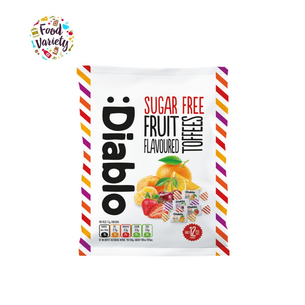 ภาพหน้าปกสินค้าDiablo Sugar Free Fruit Flavoured Toffees 75g เดียโบล ลูกอมรสผลไม้รวม ไม่มีน้ำตาล 75 กรัม