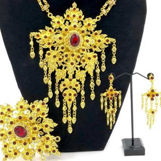 Vintage jewelryClassic Traditional Thai Set Necklace Earrings Gold ชุดสร้อยไทยน้