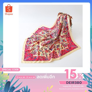 สินค้า ผ้าคลุมไหล่ ผ้าไหมซาติน ลายดอกไม้ ขนาด 90x90 cm D2003