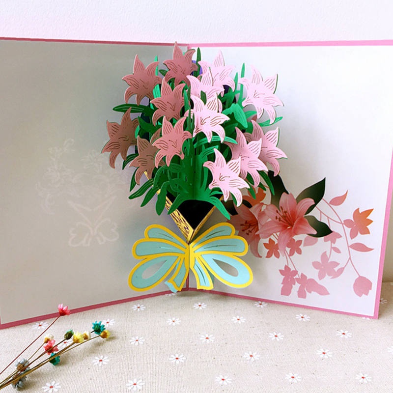 การ์ดยินดี-ดอกไม้-ของขวัญวันพิเศษ-ป็อปอัพ-handmade-pop-up-flower-gift-card-3d