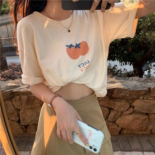 Triple A💕  Oversized shirt Short-sleeved T-shirt female 2021 Fruit Orange Korean Style Loose Top -091
