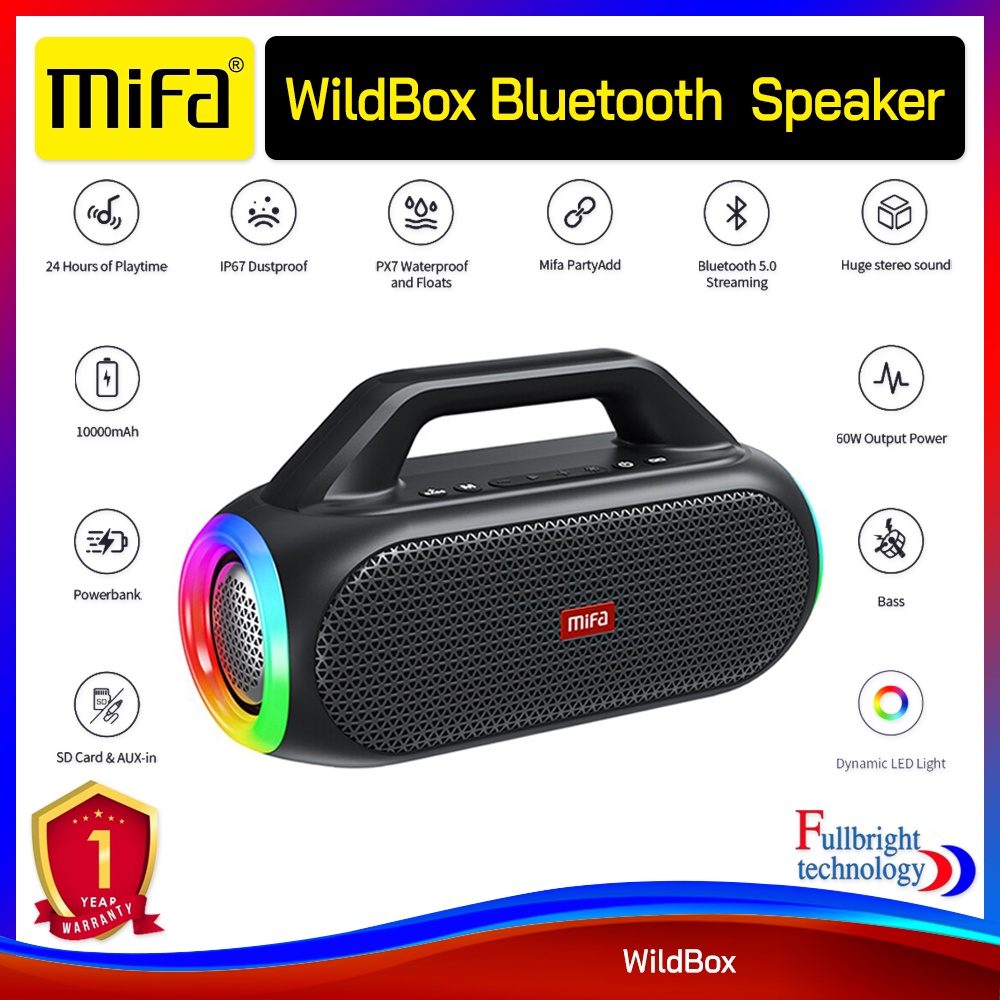 Mifa Wildbox Bluetooth Speaker ลำโพงบลูทูธพกพา แบตเตอรี่ในตัว กันน้ำได้ ...