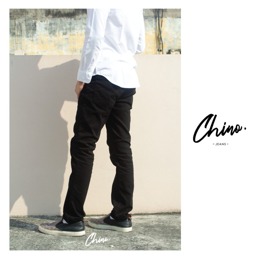 ภาพหน้าปกสินค้ากางเกงขากระบอกเล็ก สีดำ (Size 28-44) Chino Jeans กางเกงขายาวผู้ชาย ผ้ายืดใส่สบาย ใส่ทำงาน กางเกงลำลอง จากร้าน chinojeans บน Shopee