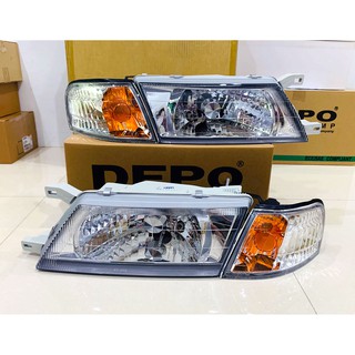 (DEPO) ไฟหน้า ไฟหน้าแต่ง NISSAN SUNNY B14 1994 1995 1996 1997 1998 ลายเพชร พร้อมไฟมุมเพชร