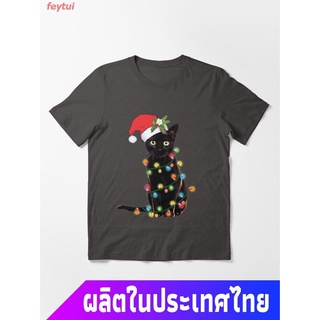 สุขสันต์วันคริสต์มาส คริสต์มาสอีฟ ซานตาคลอส Elk เลื่อน ต้นคริสต์มาส คอกลม แฟชั่น แขนสั้น แฟชั่น เสื้อยืด ผ้าฝ้ายแท้ Blac