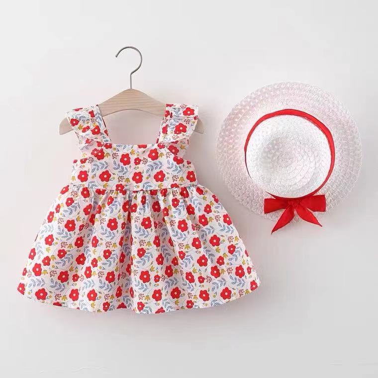 cod-baby-girls-dress-cotton-dress-with-baby-hat-1-5y-girl-vest-dress-2021-new-summer-girls-flower-skirt-girl-clothing-with-hat