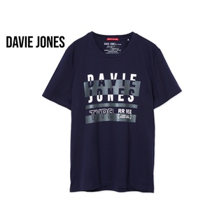 DAVIE JONES เสื้อยืดพิมพ์ลาย สีกรม Graphic Print T-Shirt in navy WA0097NV