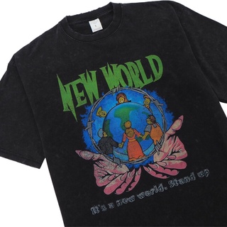 เสื้อยืดสีขาวHOMEBOY เสื้อยืดผู้ชายลาย NEW.WORLD