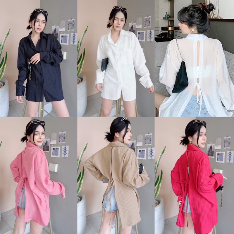 เสื้อเชิ้ตผูกหลังทรง-oversize-อก42-ด้านหลังปรับได้