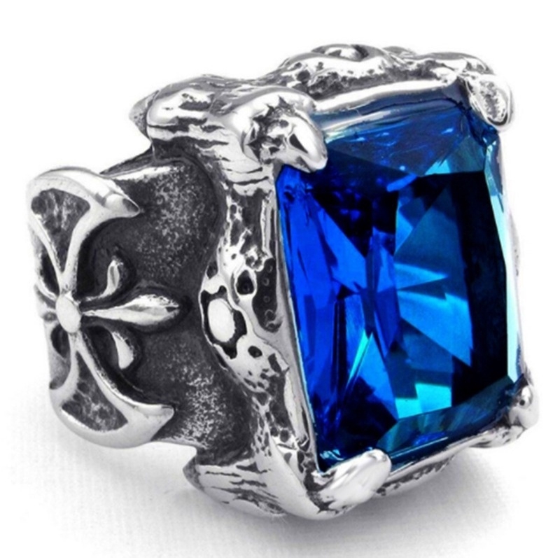 ภาพหน้าปกสินค้าเครื่องประดับ แหวนผู้ชาย รูปกรงเล็บมังกร สีฟ้า ประดับเพทาย สําหรับรถจักรยานยนต์ จากร้าน shenglong1s.th บน Shopee