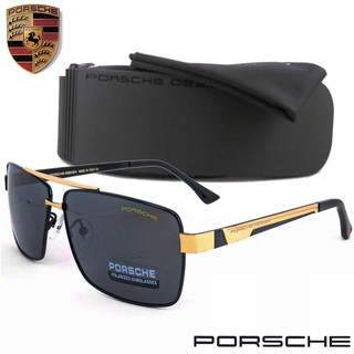 Polarized แว่นกันแดด แฟชั่น รุ่น PORSCHE UV 8712 C-1 สีดำตัดทองเลนส์ดำ เลนส์โพลาไรซ์ ขาข้อต่อ สแตนเลส สตีล Sunglasses