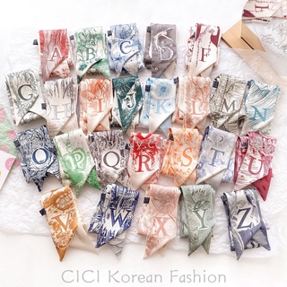 สินค้า CICI ผ้าพันคอผ้าไหมขนาดเล็กสไตล์เกาหลี ผ้าพันคอผ้าไหม สไตล์วินเทจ ผ้าพันกระเป๋า