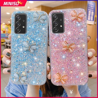 เคสโทรศัพท์มือถือ ซิลิโคนนุ่ม ลายผีเสื้อ 3D ประดับเลื่อมกลิตเตอร์ สําหรับ Samsung Galaxy A25 A14 A24 A34 A54 A13 A23 A33 A53 A73 5G A52 A52S A72 A04 A04S