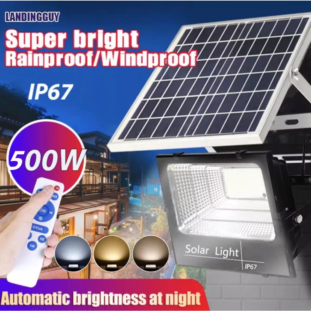 ไฟ-โซล่าเซลล์-โซลาร์เซลล์-ไฟสนาม-500w-ไฟปักสนาม-solar-lightไฟโซลาร์เซลล์-แสงสีขาว-จับเวลาระยะไกล-กันฝน-รับประกัน5ปี