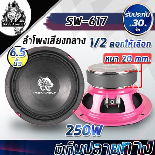 ภาพขนาดย่อของสินค้าBASS Apostle ลำโพงเสียงกลาง 6.5 นิ้ว 250วัตต์ 4-8OHM IRON WOLF SW-617 ลำโพง 6.5 นิ้ว ดอกลำโพง 6.5