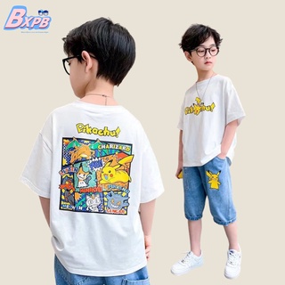 BXPB เสื้อยืดแขนสั้น ผ้าฝ้ายแท้ พิมพ์ลายการ์ตูนอนิเมะญี่ปุ่น แฟชั่นฤดูร้อน สําหรับเด็กผู้ชาย อายุ 3-15 ปี