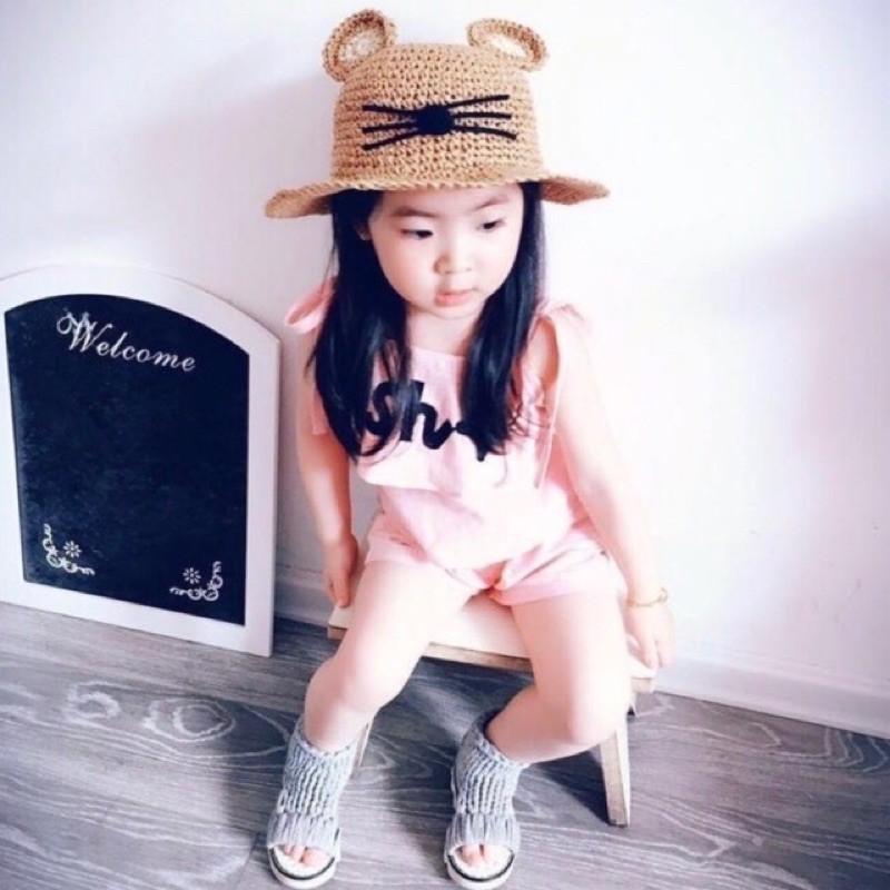 หมวกสานหูสำหรับเด็กผู้หญิง-พร้อมส่งจากไทย