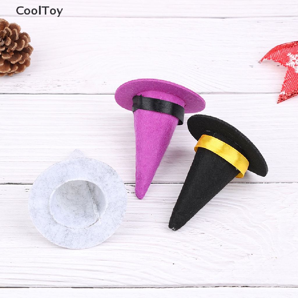 cooltoy-หมวกแม่มด-ขนาดเล็ก-แฮนด์เมด-สําหรับตกแต่งขวดไวน์-ฮาโลวีน-2-ชิ้น