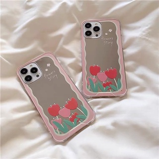 สินค้าพร้อมส่ง ⭐️ เคสโทรศัพท์ เคส เคสมือถือ เคส TPU เคสนิ่ม กระจกหน้าตาดอกไม้ชมพู TPU-R1728