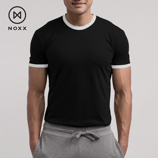 สินค้า Noxx Round Neck T-shirt: เสื้อยืดคอกลมสีดำ ขอบขาว