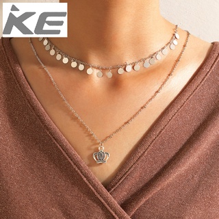 Simple Jewelry Vintage Crown Pendant Double Necklace Silver Alloy Disc MultiNecklace for girls