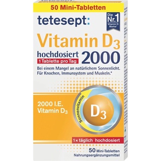 สินค้า Vitamin D3  ยี่ห้อ Tetesept รุ่น 2000IU จากเยอรมัน 50 เม็ดเล็ก ทานวันละเม็ด