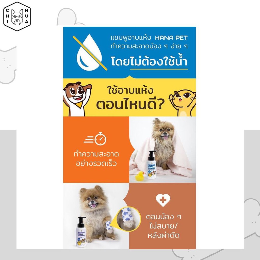 hana-pet-แชมพูอาบน้ำแห้งสุนัขและแมว-กลิ่นตัวหอม-ขนนุ่มทันทีหลังใช้