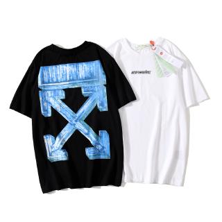 OFF WHITE เสื้อยืดแขนสั้นผู้ชายและผู้หญิงแฟชั่นลำลองแขนสั้น S-5XLเสื้อยืดคอกลมพิมพ์ลาย T-Shirt