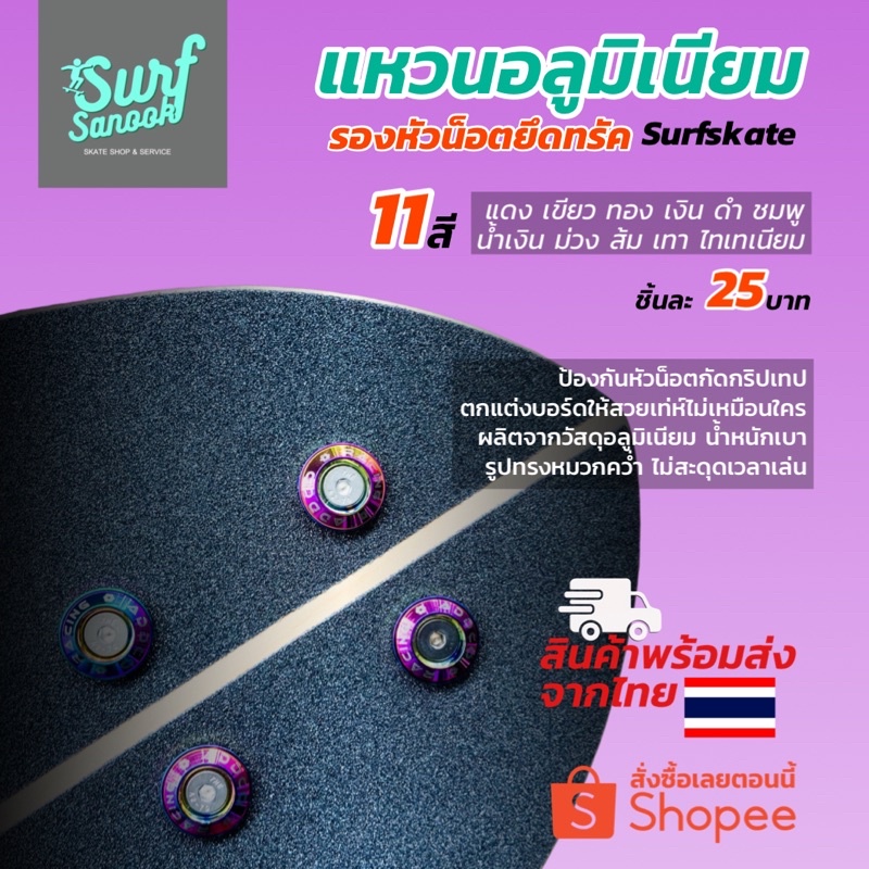 แหวนรองน็อตยึดทรัค-surfskate-ป้องกันหัวน๊อตกัดกริปเทป-แหวนอลูมิเนียมรองน๊อตยึดทรัคเซิร์ฟสเก็ตป้องกันกระดาษทรายสเก็ตบอร์ด