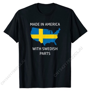 เสื้อยืด ผ้าฝ้าย พิมพ์ลาย Made In America With Swedish Parts - Sweden And Usa Pride โอเวอร์ไซซ์ แฟชั่นฤดูร้อน สําหรับผู้