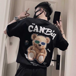 เสื้อยืดแขนสั้นลําลอง ผ้าฝ้าย พิมพ์ลายตัวอักษร และหมี ทรงหลวม เข้ากับทุกการแต่งกาย สไตล์เกาหลี สําหรับผู้ชาย