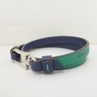 Pre-owened Bicolor Leather Bracelet Green Navy Ladies นำเข้าจาหญี่ปุ่น